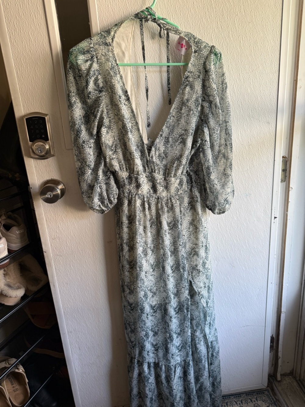 Buddy Love Green Snake-Print Maxi Dress with V-Neck